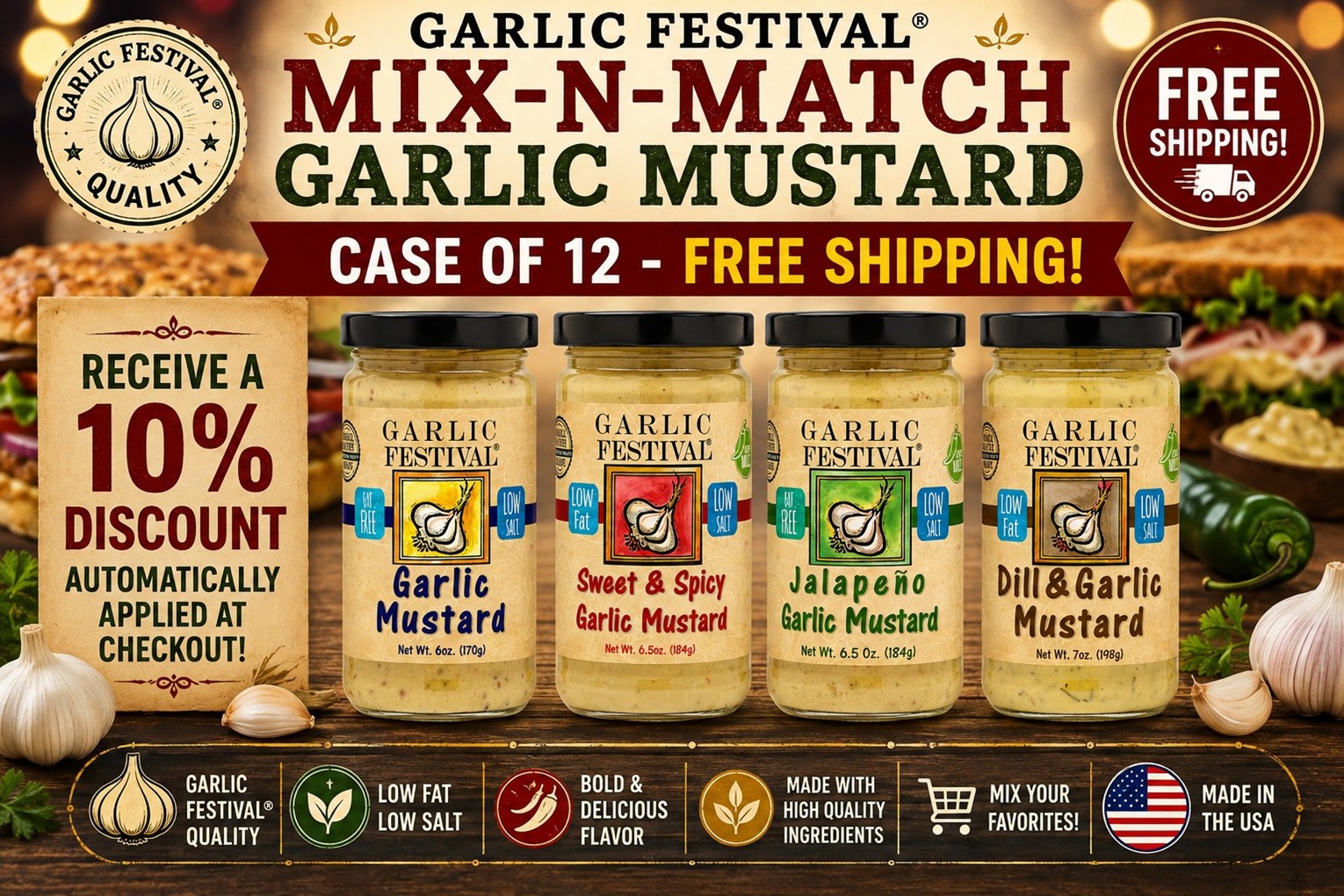 Garlic Festival Mix-n-Match Garlic Mustard Case of 12-Free Shipping!